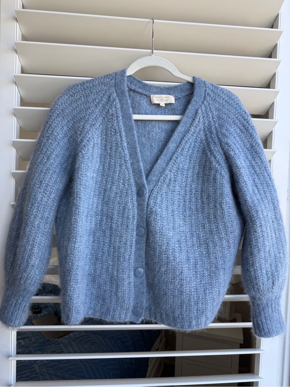 Sezane Cozy Blue V-Neck Button Cardigan Sweater